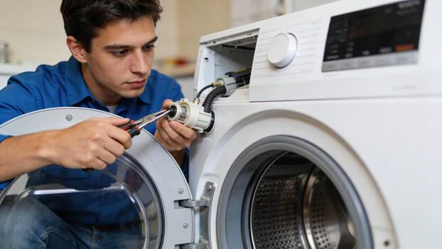 Professional repairing the door assembly of a front-load washer
